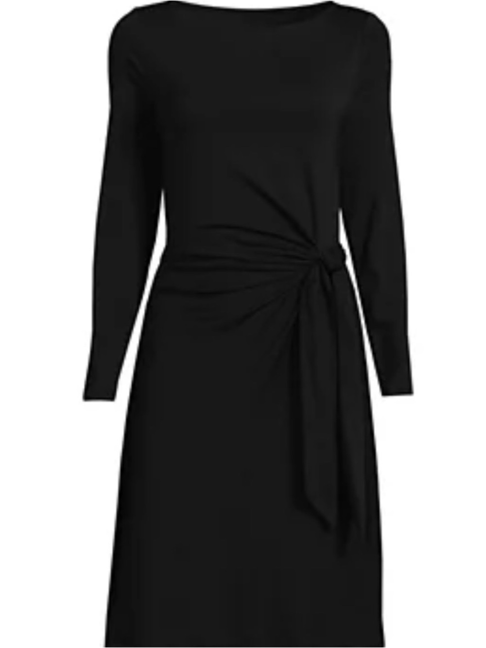 Lands' End Black Long-Sleeve Knot-Waist Dress